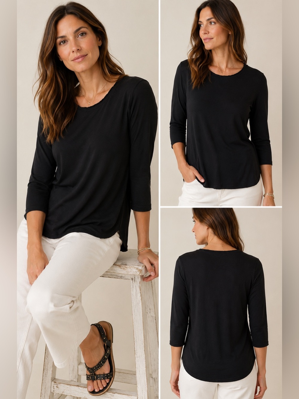 Johnny Was Calme Black 3/4 Sleeve Top Size Medium EUC